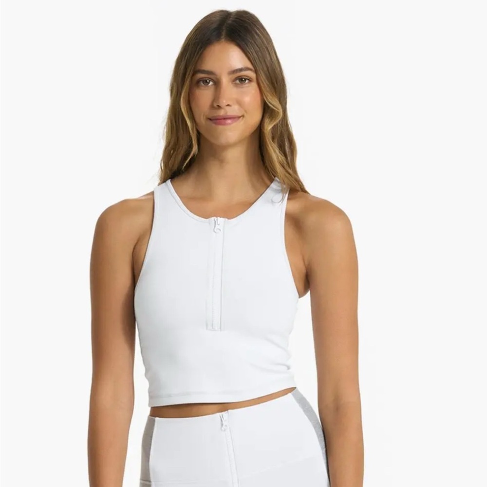 Vuori White Zip-Front Cropped Tank